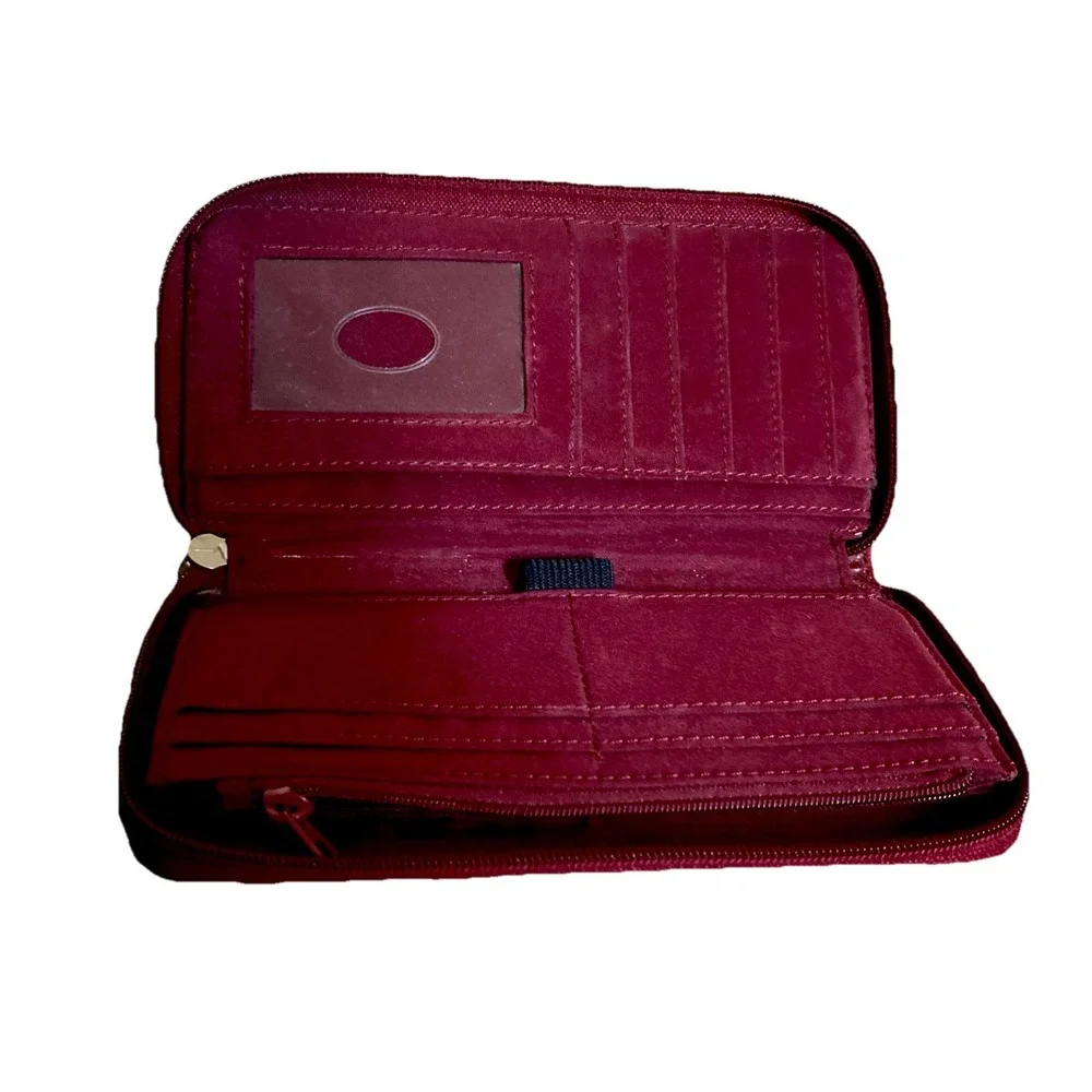 Liz & Co. Clutch Zip Around Wallet Purse Bag Red/Burgundy